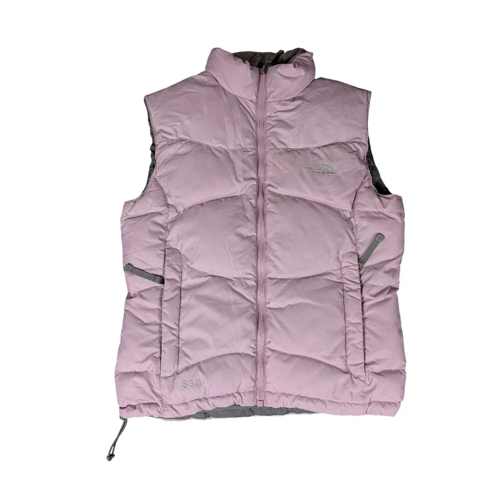 The North Face 550 Pink Puffer Vest Girls‎ M Lightweight Insulated Full Zip